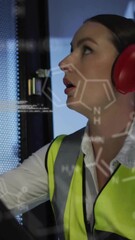 Poster - Animation of data processing and chemical formula over diverse workers in server room