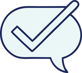 Poster - Simple blue outline of a speech bubble containing a bold navy blue checkmark indicating confirmation or approval