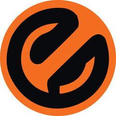 Aufkleber - Abstract circular logo design featuring bold orange and black curved lines creating a dynamic and modern visual