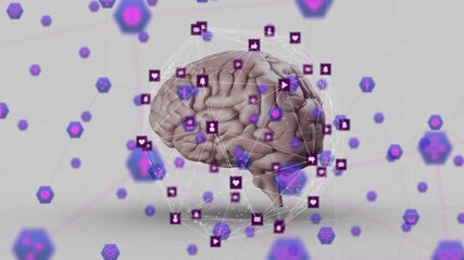 Poster - Opening wireframe animating 3D brain connecting data icons orbiting to show digital connectivity