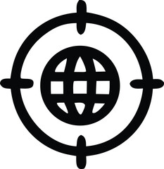 Aufkleber - Stylized black globe icon centered within a target or crosshair symbol against a white background