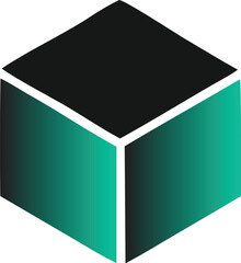 Fototapete - Abstract geometric cube shape with a dark top and a gradient of teal and black on the sides