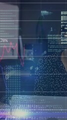 Poster - Animation of binary codes, graphs, numbers, programming language, asian woman talking on cellphone