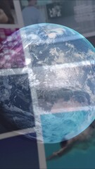 Poster - Animation of globe rotating over data on screens