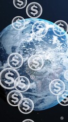 Poster - Multiple american dollar icons over spinning globe against blue background