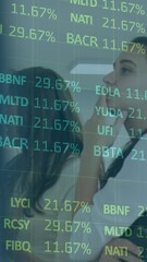 Poster - Animation of financial data processing over diverse business people in office