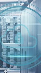 Poster - Animation of cloud icon and digital data processing over computer servers