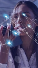 Poster - Animation of connections over businesswoman using smartphone in airport