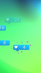Poster - Social media notifications animation over green and blue gradient background