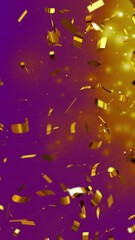 Poster - Golden confetti falling over purple background with sparkling animation