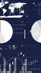 Poster - Financial data analysis and global statistics animation over dark blue background