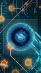 Poster - Circuit board and glowing nodes, futuristic technology animation