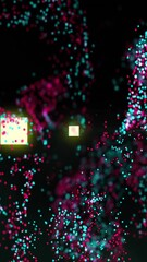 Poster - Colorful particles forming abstract shapes, data visualization animation