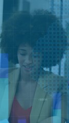 Poster - Business data analytics animation over diverse team collaborating in office