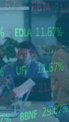 Poster - Stock market data animation over business people working in office