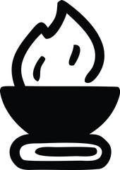 Poster - Simple black and white icon of a bowl containing a stylized flame or abstract shape with two smaller elements
