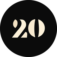 Fototapete - Minimalist graphic design featuring the bold number twenty in a cream color against a textured black circular background
