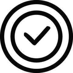 Poster - Simple black check mark symbol inside concentric circles representing confirmation success or a completed task in a clean design