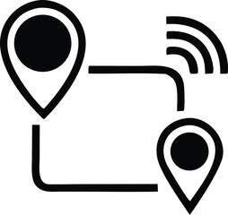 Poster - Two location pointers connected by a line with wireless signals indicating a digital journey or navigation