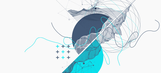 Poster - Abstract wireframe background. Modern science or technology art elements. Surface illustration.