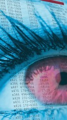Aufkleber - Animation of woman's red eye opening with scrolling digital information and moving red lines