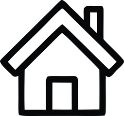 Poster - Simple black outline drawing of a house with a chimney and doorway against a white background
