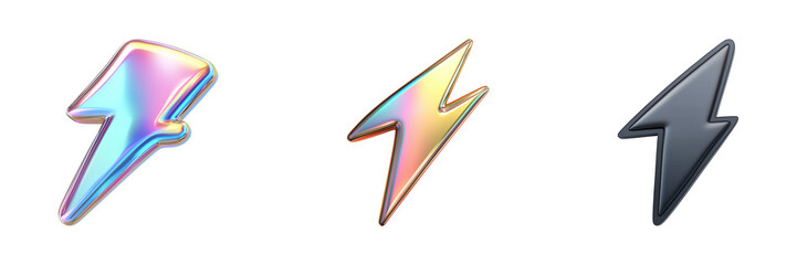 Poster - Colorful Lightning Bolt Icons Set. Modern Digital Design Elements Collection Isolated On Transparent Background