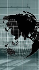 Poster - Animation of red line graphs moving on globe with grids against building interior