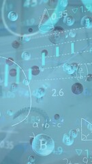 Poster - Animation of data processing and bitcoins over man using laptop