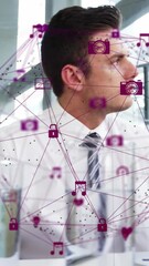 Poster - Animation of network of connections over business people in office