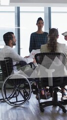 Poster - Animation of financial data processing over diverse business people having meeting at office