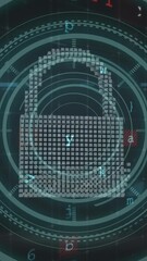 Poster - Animation of security padlock and cloud icon against cyber security data processing
