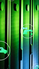 Poster - Animation of green technology icons over data server systems