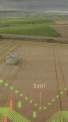 Poster - Animation of graphs with numbers over aerial view of tractor in field against sky