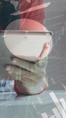Poster - Animation of infographic interface over midsection of woman using digital tablet