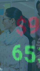 Poster - Animation of stock market data processing over diverse colleagues discussing together at office