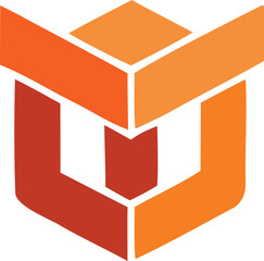 Fototapete - Abstract geometric logo design featuring three interconnected orange and red segments forming a stylized cube or abstract shape