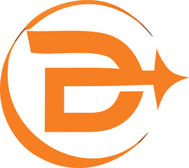 Poster - Modern orange letter d logo design with a forward arrow and circular element representing progress and innovation