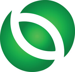 Poster - Abstract green and white curved shapes forming a stylized eye or seed on a clean white background
