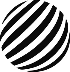 Poster - Abstract black and white sphere with curved parallel stripes creating a dynamic and modern visual effect