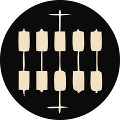 Fototapete - Abstract minimalist illustration of five beige candles with a central cross shape on a black circular background
