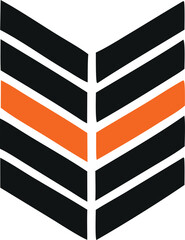 Poster - Abstract geometric design featuring parallel black and white stripes with a central orange stripe on each side creating a chevron pattern