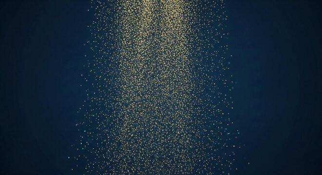 Golden sparkles falling on dark-blue background, creating a glittering, elegant effect, ideal for celebratory or luxurious designs, free space for text
