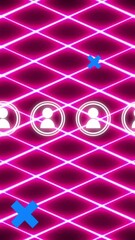 Wall Mural - Silhouettes of people icons connected over pink neon grid animation