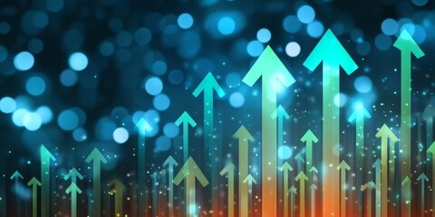 Poster - Dynamic Growth Concept with Luminous Arrows and Light Particles on an Abstract Colorful Background