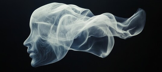 Poster - Abstract Futuristic Profile Head with Blue Waves and Streaming Lines for Dynamic Wallpaper Design