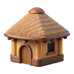 Leinwandbilder - Charming Thatched Roof Hut 3D Render Isolated on Transparent Background for Village Scenes