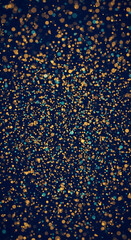 Poster - Abstract background with gold and teal bokeh lights on a dark blue backdrop, suggesting celebration, magic, or festive mood, ideal for digital design