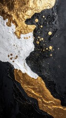 Poster - Luxurious black marble surface interrupted by representing metallic stream, abstract golden fluid dynamics with elegant high contrast elements