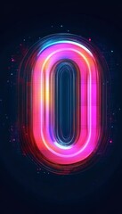 Aufkleber - Illuminated Neon Zero Digit Against Abstract Futuristic Backdrop, Glowing Tech Style Sci-Fi Number